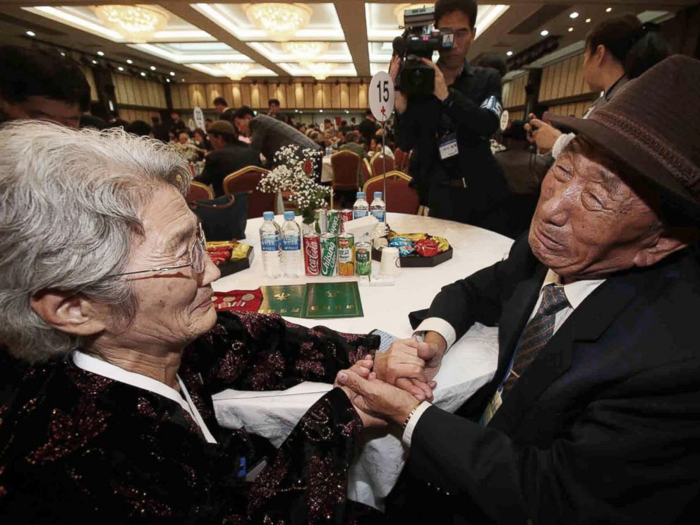 PHOTO:South Korean Kim Bock-rack, right, meets with his North Korean sister Kim Jeon Soon during the Separated Family Reunion Meeting at Diamond Mountain resort in North Korea, Oct. 20, 2015.