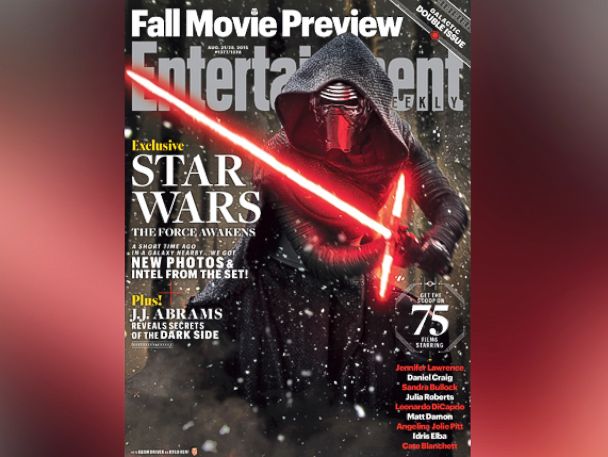 PHOTO: Entertainment Weeklys Fall Movie Preview double issue, Adam Driver as Kylo Ren in Star Wars The Force Awakens.