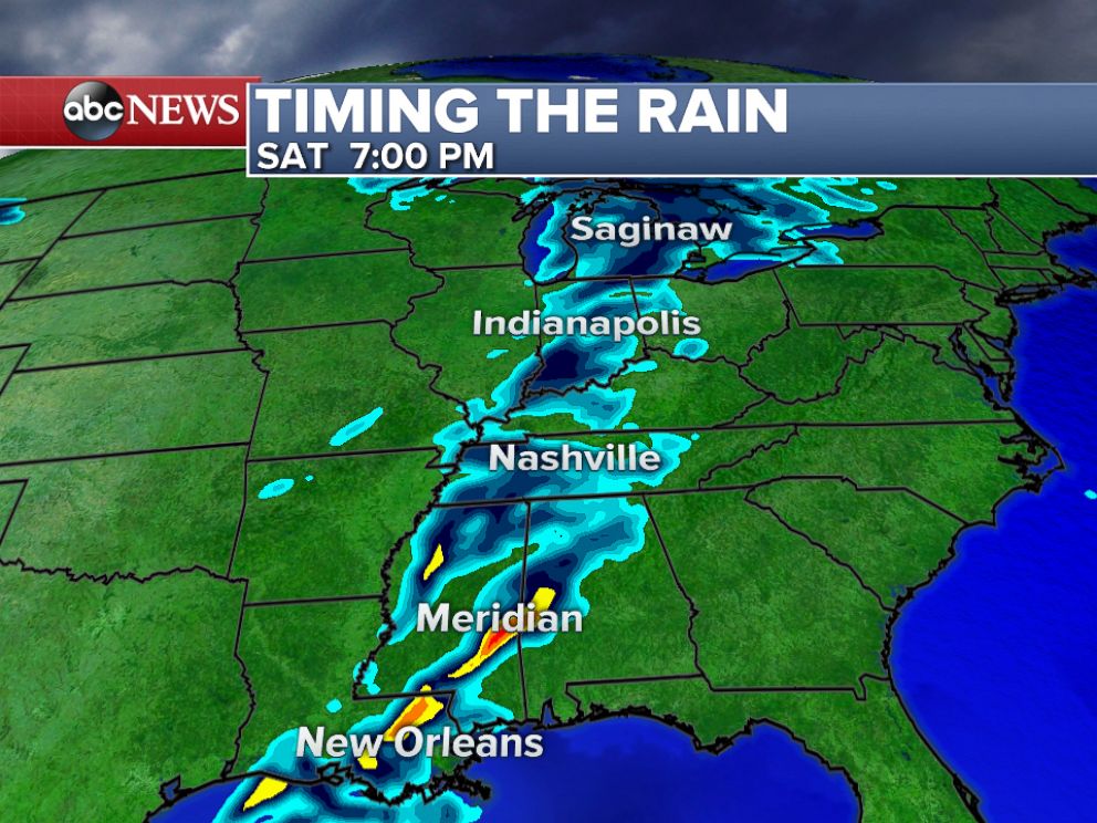 PHOTO: By Saturday evening, heavy rain will be possible along the central Gulf Coast, with showers impacting trick or treating up through Michigan. 