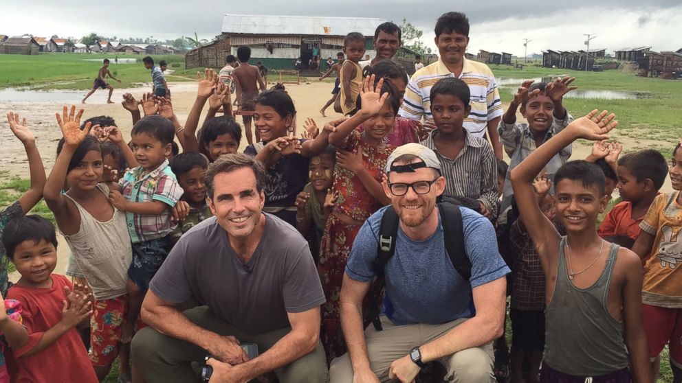 PHOTO: ABC News Bob Woodruff and Fortify Rights Matthew Smith are pictured together with Rohingya children inside the refugee camps.