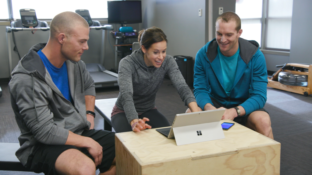 Fitness expert Jenna Wolfe being introduced to Microsoft Health.